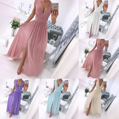 Elegant V Neck Bridesmaid Dress With High Slit And Ball Gown For Women • £26.88