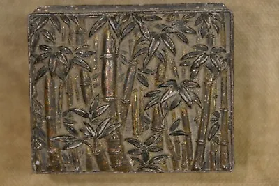 Antique Metal Trinket Box Floral Palm Trees Patina  • $20