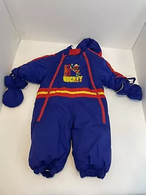 Vintage Sesame Street Elmo Hockey Team Lined Snowsuit Gloves Size 12 Months • $34.99