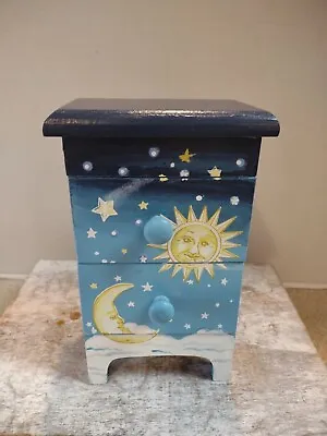 Handpainted Mini Jewelry Blue Chest Of Drawers Sun And Moon  F10 • $29