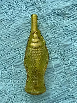 Vintage Glass Fish Shaped Wine Bottle Decanter Yellow Vase • $14