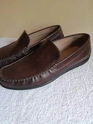  ECCO BROWN LEATHER SLIP ON SHOES SIZE UK 11 EU 45  Extra Wide. Excellent Cond.  • £15