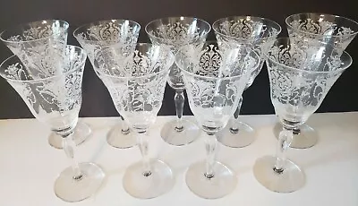 MORGANTOWN  Milan  SET Of 9 Lacy Needle Etched Water Glasses Goblets 7 5/8   • $125