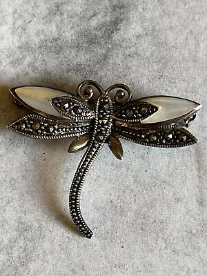 £15 • Buy Vintage Pretty 925 Silver Marcasite & Moonstone Dragonfly Brooch 5.9gm