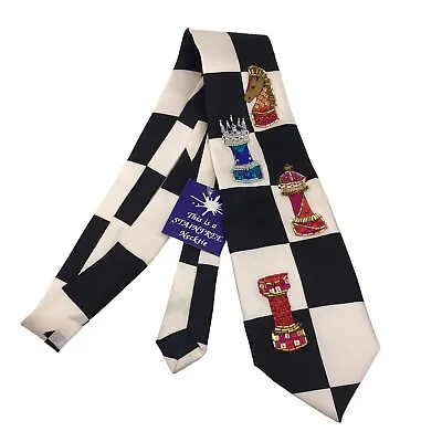 Black White Chess Board Fun Novelty Silk Necktie Sequin Beaded Tie Gambit NWT • $12