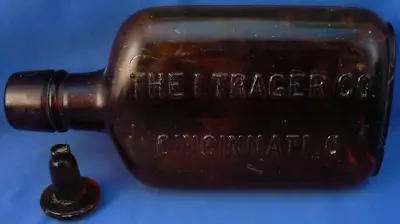 Vintage Amber Pint Whiskey Bottle THE I. TRAGER CO. CINCINNATI OHIO Stopper ? • $4.96