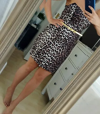 Jane Norman Ladies Leopard Animal Print Sweetheart Wiggle Party Pencil Dress 12 • £22.99