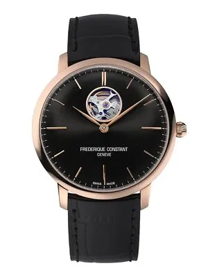 Frederique Constant Black Mens Analogue Watch Slimline Heart Beat FC-312B4S4 • $2195