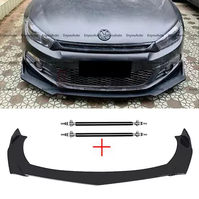 For Volkswagen CC Front Bumper Lip Spoiler Splitter + Strut Rods Glossy Black • $55