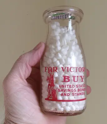 1943 Original Richmond Dairy Ww2 War Bonds 1/2 Pint Virginia Milk Bottle Nice • $68