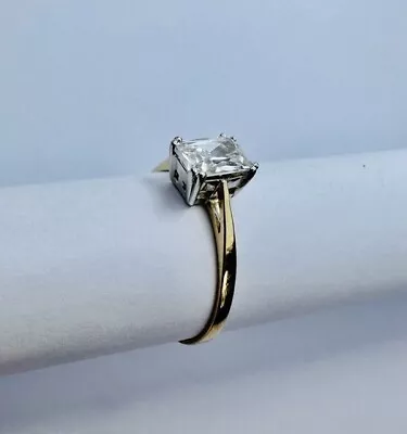 Womens Solid Hallmarked 9ct Yellow Gold Bagette Cubic Zirconia Ring Engagement • £98