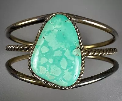 Vintage Navajo Sterling Silver Larimar Cuff Bracelet • $105