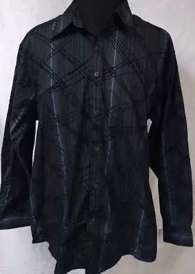 Eighty Eight XXL Black Blue Stripes Velvet Abstract Long Sleeve Button Shirt NWT • $14.75