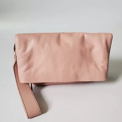 J Crew Oslo Foldover Clutch Wristlet Pink Soft Genuine Leather Barbiecore Preppy • $19.99