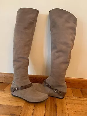 Via Spiga Side Zip Knee High Flat Taupe Suede Boots Size 5.5 M • $89