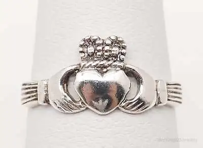 Vintage Claddagh Irish Heart Sterling Silver Ring Size 6.25 • $70
