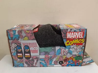 Marvel Comics Men's Slippers Logo Slip On Dark Grey Size 10-11 / L (BNIB) • £15