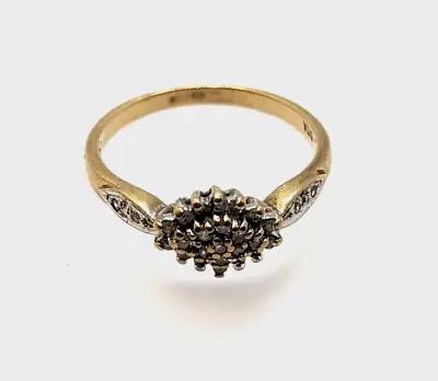 9ct Gold Ring With A Cluster Of Diamonds UK Ring Size N - 9ct Yellow Gold • $254.50
