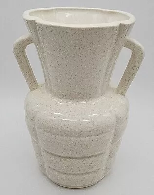 Vintage York Pottery Co Creamy White Speckled Vase 2 Handled Style FARMHOUSE 9⅜  • $29