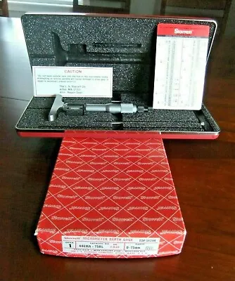 VINTAGE STARRETT 446MA-75RL MICROMETER DEPTH GAGE RANGE 0-75mm  GRAD .01mm [SET • $250