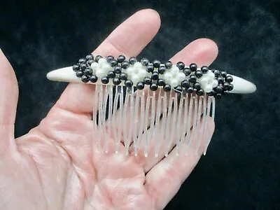 Vintage-1980's Black & White Seed Bead Hair Comb • $10.12