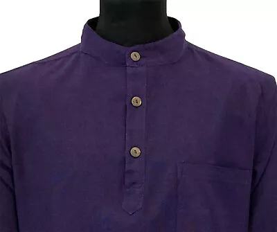 Hippy Casual Unisex Collarless GRANDAD SHIRT In Plain PURPLE -Festival Boho Chic • £14.99