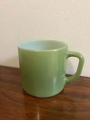 Federal F  Milk Glass Coffee Cup Mug Heat Proof D Handle Green Vintage • $8