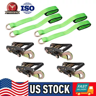 (4 Pack) Car Trailer Hauler Ratchet Axle Straps Tie Down Straps With Snap Hooks • $65.99