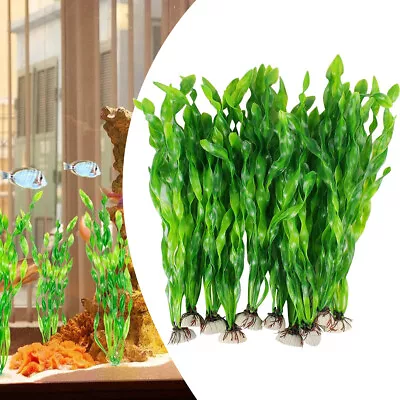 10x Large Artificial Grass Aquarium Ornament Water Plastic Plant Fish Tank Decor • £7.39