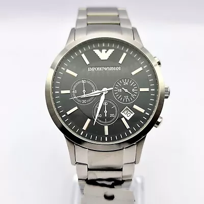 New Genuine Emporio Armani Renato Ar2434 Silver And Black Dial Chrono Mens Watch • £74.29