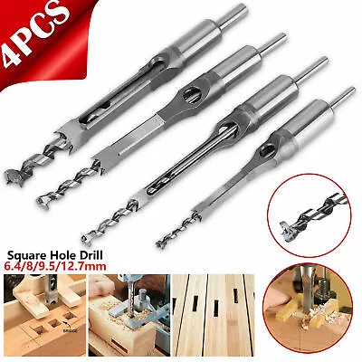 4x Woodworking Square Hole Drill Bits Set Wood Saw Mortising Chisel Cutter Tools • $14.99