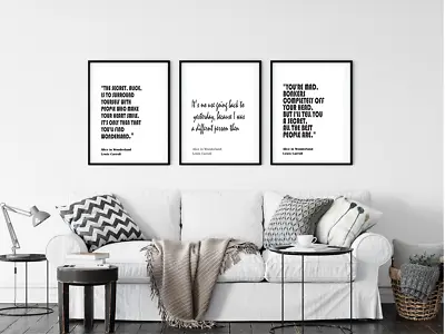 £9.99 • Buy Set Of 3 Alice In Wonderland Prints Classic Quotes Art Poster Text Picture Wall 