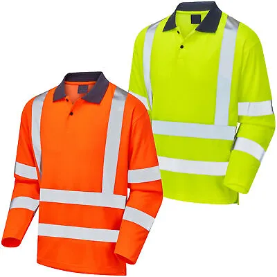 Mens Hi Vis Long Sleeve Reflective Polo Shirt - Safety Security Work Top • £12.95