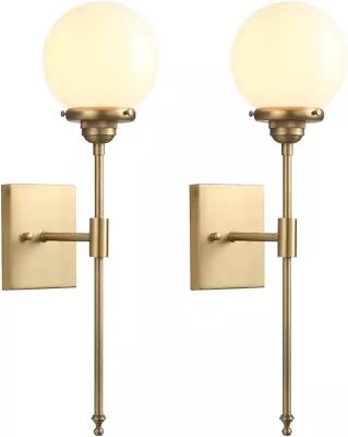 Set Of 2 Modern Bedroom Wall Sconce Milk White Glass Shade Mirror Vanity Light • $126.99