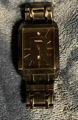 Fossil Men's Dress Watch FS-4410 Black Stainless Steel Rectangular Face • $25.49