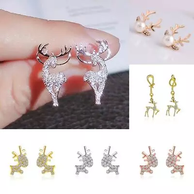 Christmas Silver Elk Deer Zircon Earrings Dangle Women Ear Stud CZ Jewelry Gifts • $1.72