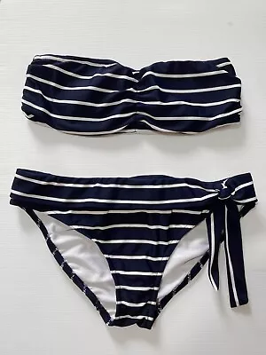 White Navy Bandeau Nautical Striped Print Tie Bikini Set UK12 • £12