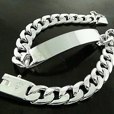 ID Bracelet Real 925 Sterling Silver Filled Solid Men's Statement Bangle 20cm 8  • $9.03