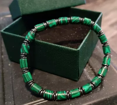 Men's 8 Inch Green Malachite Stretch Bracelet • $17