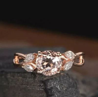 2.30 CT Round Lab Created Peach Morganite Wedding Ring 14K Rose Gold Plated • $72.26