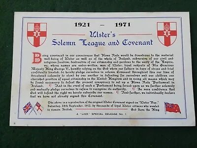 1921-1971 50th Anniversary Ulster Solemn League & Covenant Card. • £12.50