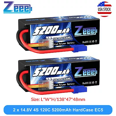 2x Zeee 14.8V 4S LiPo Battery 5200mAh 120C EC5 For RC Car Truck Crawler Monster • $67.31