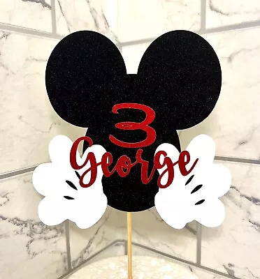 Personalised Birthday Glitter Cake Topper Custom Decoration Mickey Mouse Disney • £6