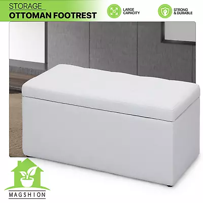 31  White Rectangular Storage Fabric Ottoman Bench Upholstered Bedroom Footstool • $73.99