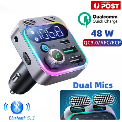 Bluetooth 5.0 FM Transmitter MP3 Adapter Charger Handfree Dual Mics 48W  FAST • $15.57