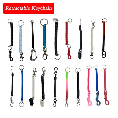 Spiral Retractable Spiral Stretchy Elastic Coil Keyring Key Chains Ring Plastic • £2.99
