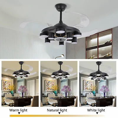 42'' Ceiling Fan W/ LED Light Black Chandelier 4 Retractable Blade Lamp 3-Speed  • $151.05