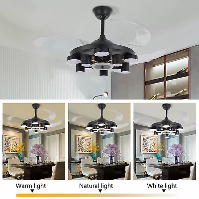 42'' Ceiling Fan W/ LED Light Chandelier Black 4 Retractable Blade Lamp 3-Speed • $151.05