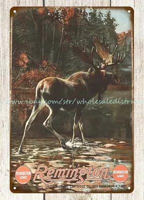 Remington UMC Moose Hunting Metal Tin Sign Home Decor Sale • $18.93