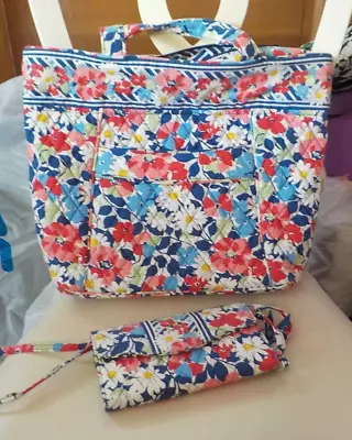 Vera Bradley Shoulder Bag Tote & Strap Wallet In Retired Summer Cottage Pattern • $32.50